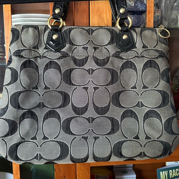 Coach Signature Poppy Tote Bag Purse Black/Gold/Silver G1193-17890 - Picture 9 of 9